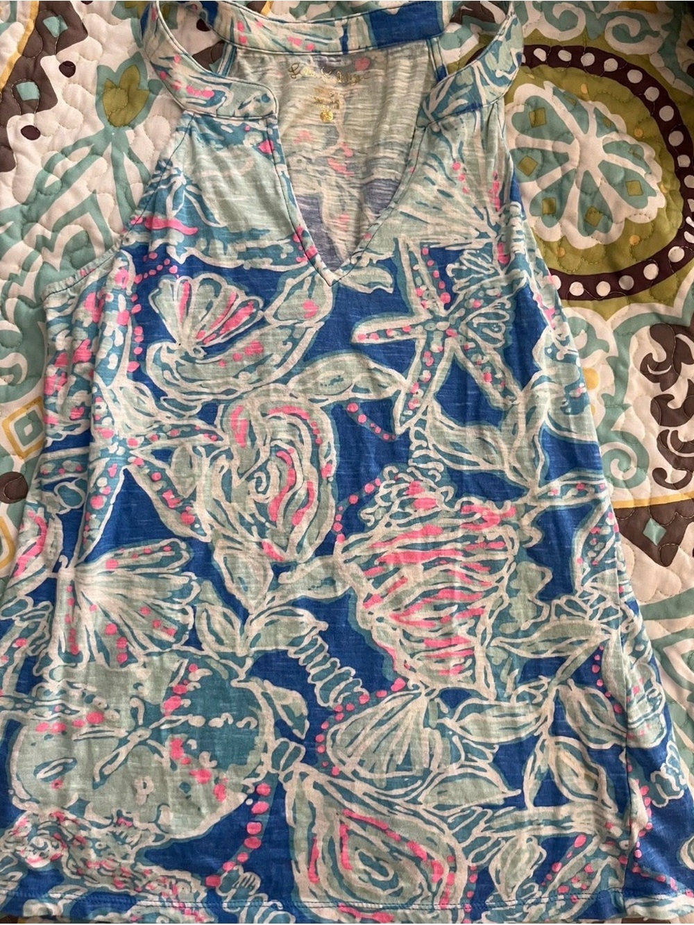 Lilly Pulitzer Blue Floral Shell-Print Sleeveless Tank